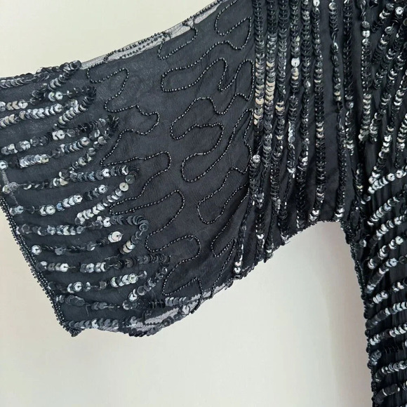 Vintage Frank Usher  Black All Over Sequin Sparkly Half Sleeve Top S - Picture 5 of 7